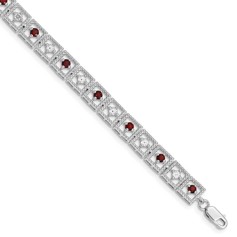 7 Zoll Sterlingsilber Rhodiniert Granat Diamant Armband