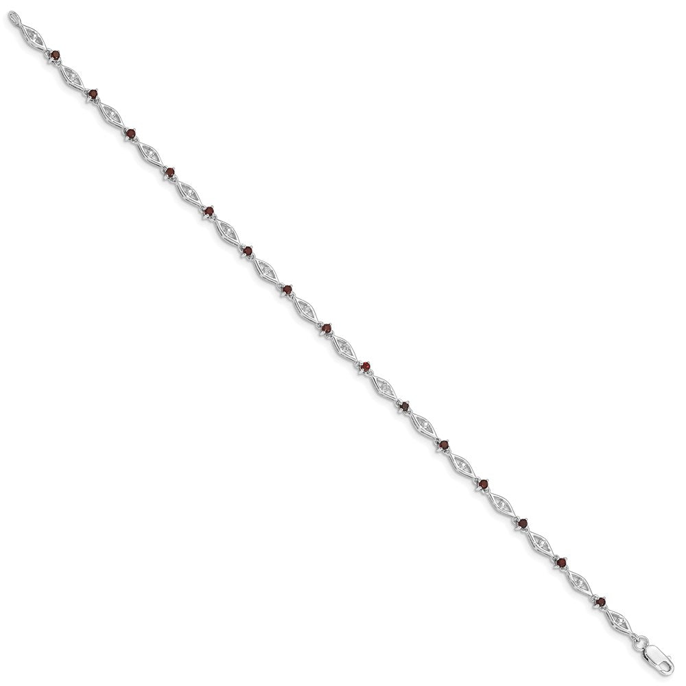 7 Zoll Sterlingsilber Rhodiniert Granat Diamant Armband