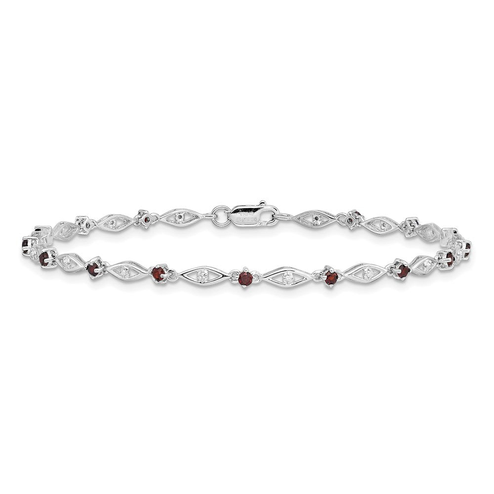 7 Zoll Sterlingsilber Rhodiniert Granat Diamant Armband