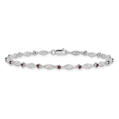 7 Zoll Sterlingsilber Rhodiniert Granat Diamant Armband