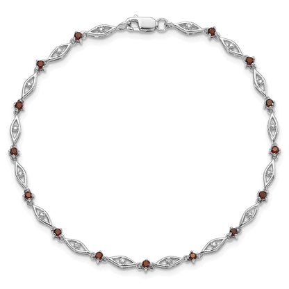 7 Zoll Sterlingsilber Rhodiniert Granat Diamant Armband