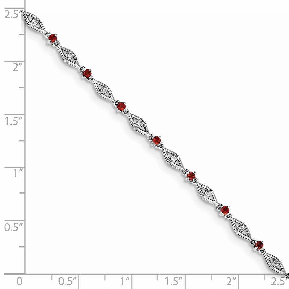 7 Zoll Sterlingsilber Rhodiniert Granat Diamant Armband