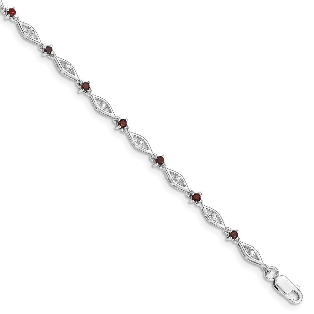 7 Zoll Sterlingsilber Rhodiniert Granat Diamant Armband