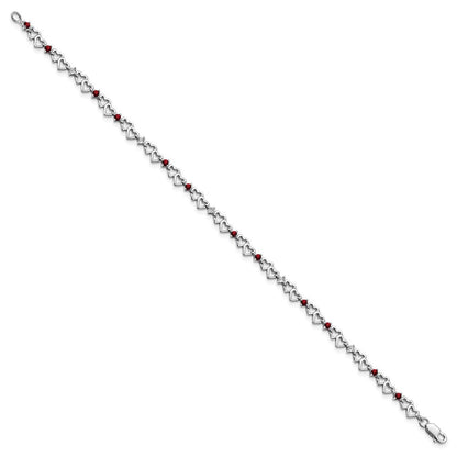 7 Zoll Sterlingsilber Rhodiniert Granat & Diamant Armband