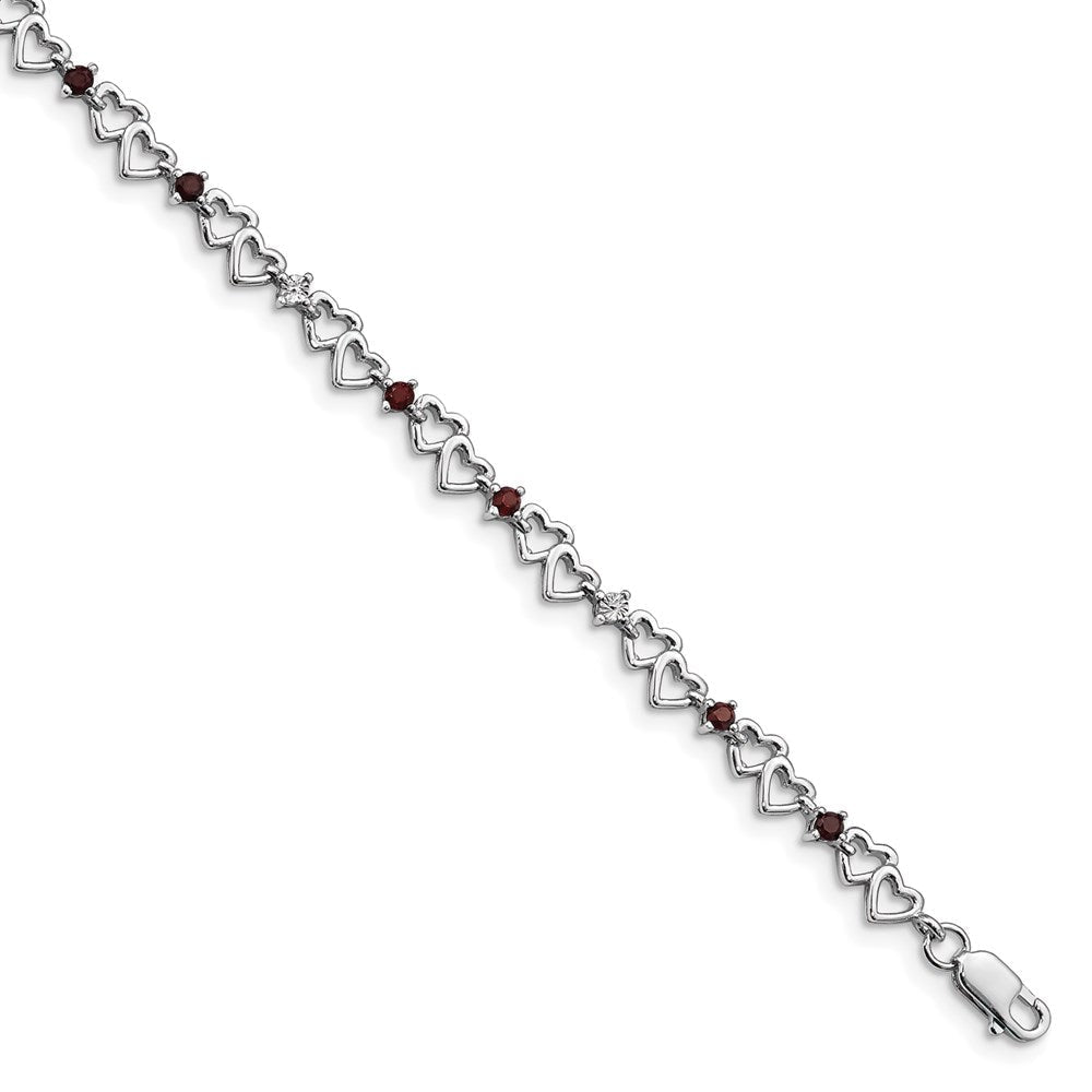 7 Zoll Sterlingsilber Rhodiniert Granat & Diamant Armband
