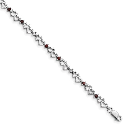 7 Zoll Sterlingsilber Rhodiniert Granat & Diamant Armband