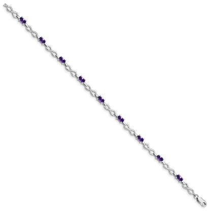 7 Zoll Sterlingsilber Rhodiniert Amethyst Armband