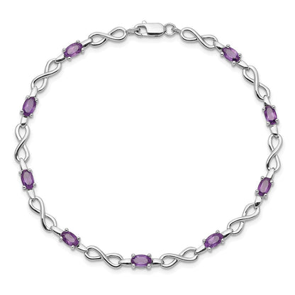7 Zoll Sterlingsilber Rhodiniert Amethyst Armband