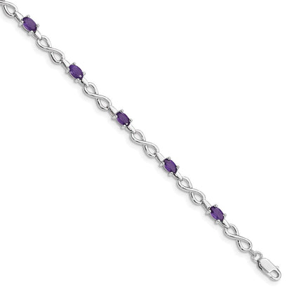 7 Zoll Sterlingsilber Rhodiniert Amethyst Armband