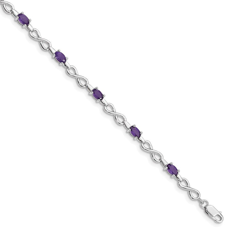 7 Zoll Sterlingsilber Rhodiniert Amethyst Armband
