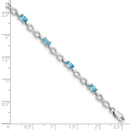 7.5 Zoll Sterlingsilber Rhodiniert Blautopas Armband