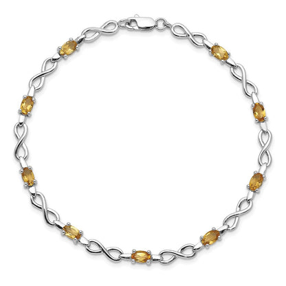 7 Zoll Sterlingsilber Rhodiniert Citrin Armband