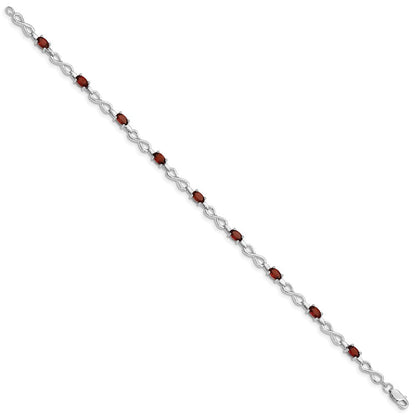 7 Zoll Sterlingsilber Rhodiniert Granat Armband