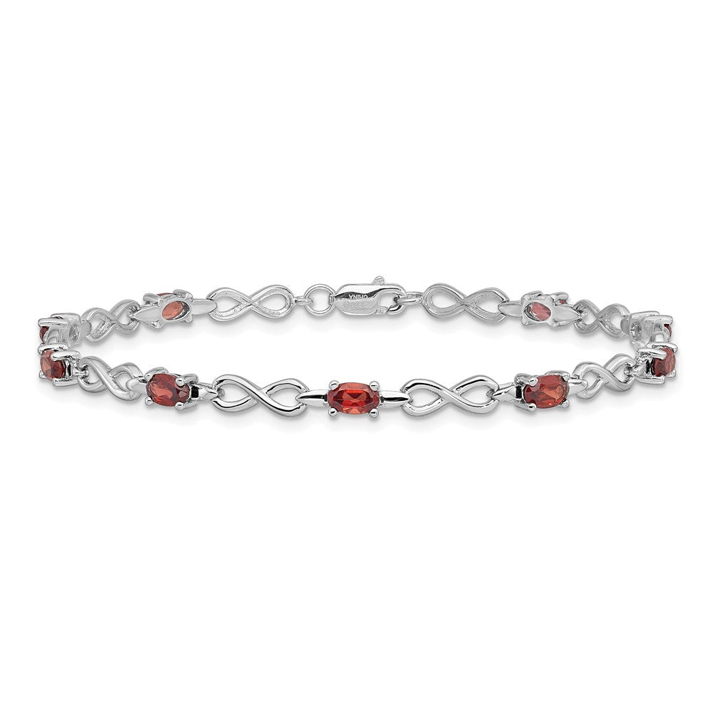 7 Zoll Sterlingsilber Rhodiniert Granat Armband