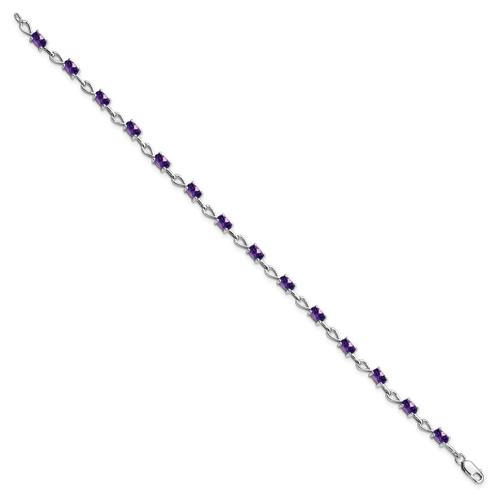 7 Zoll Sterlingsilber Rhodiniert Amethyst Armband