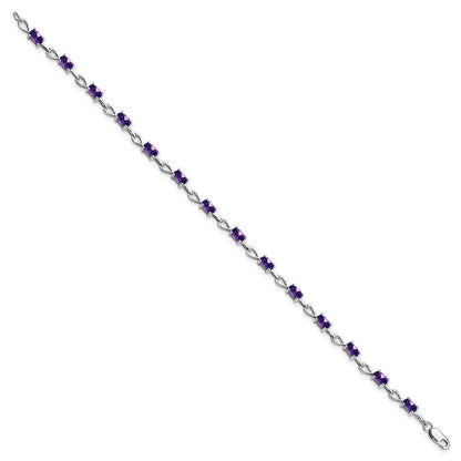 7 Zoll Sterlingsilber Rhodiniert Amethyst Armband