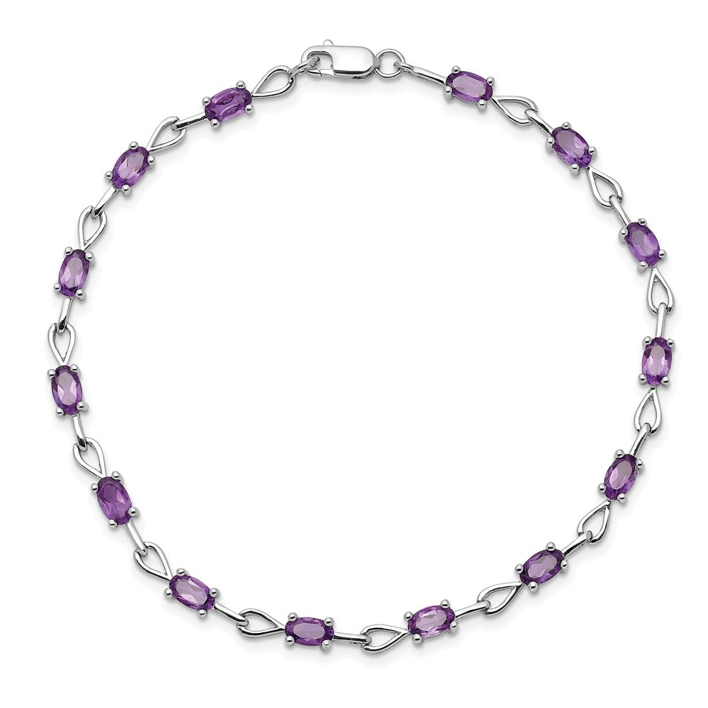 7 Zoll Sterlingsilber Rhodiniert Amethyst Armband