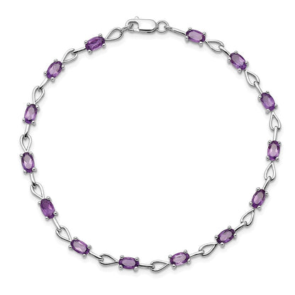 7 Zoll Sterlingsilber Rhodiniert Amethyst Armband