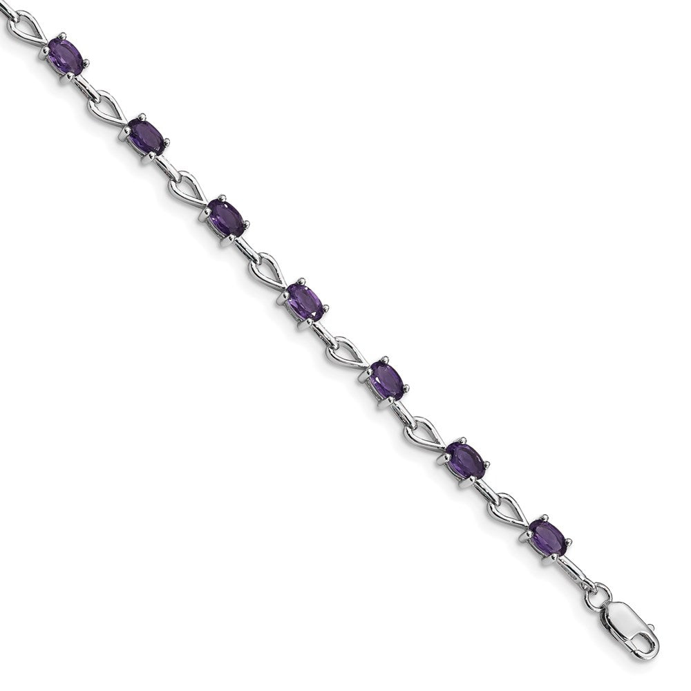 7 Zoll Sterlingsilber Rhodiniert Amethyst Armband