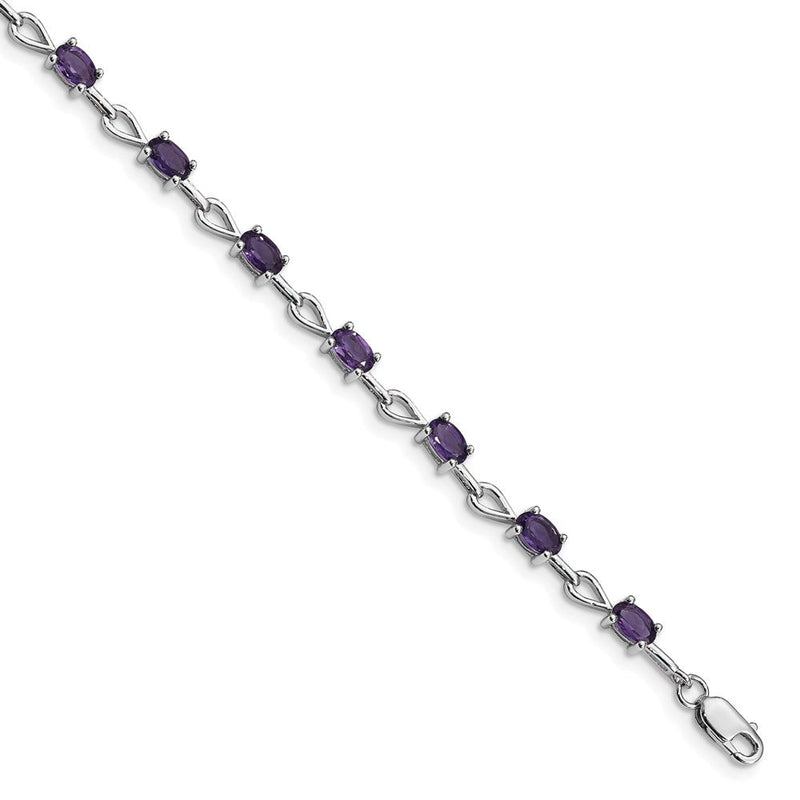 7 Zoll Sterlingsilber Rhodiniert Amethyst Armband