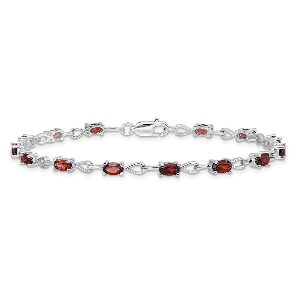 7 Zoll Sterlingsilber Rhodiniert Granat Armband