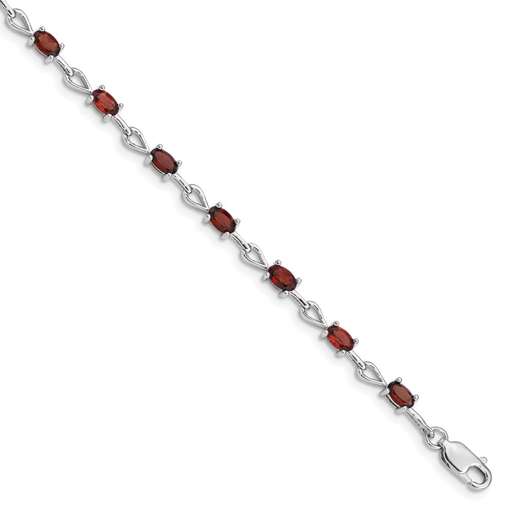 7 Zoll Sterlingsilber Rhodiniert Granat Armband