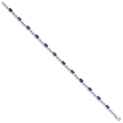 7 Zoll Sterlingsilber Rhodiniert Amethyst Armband