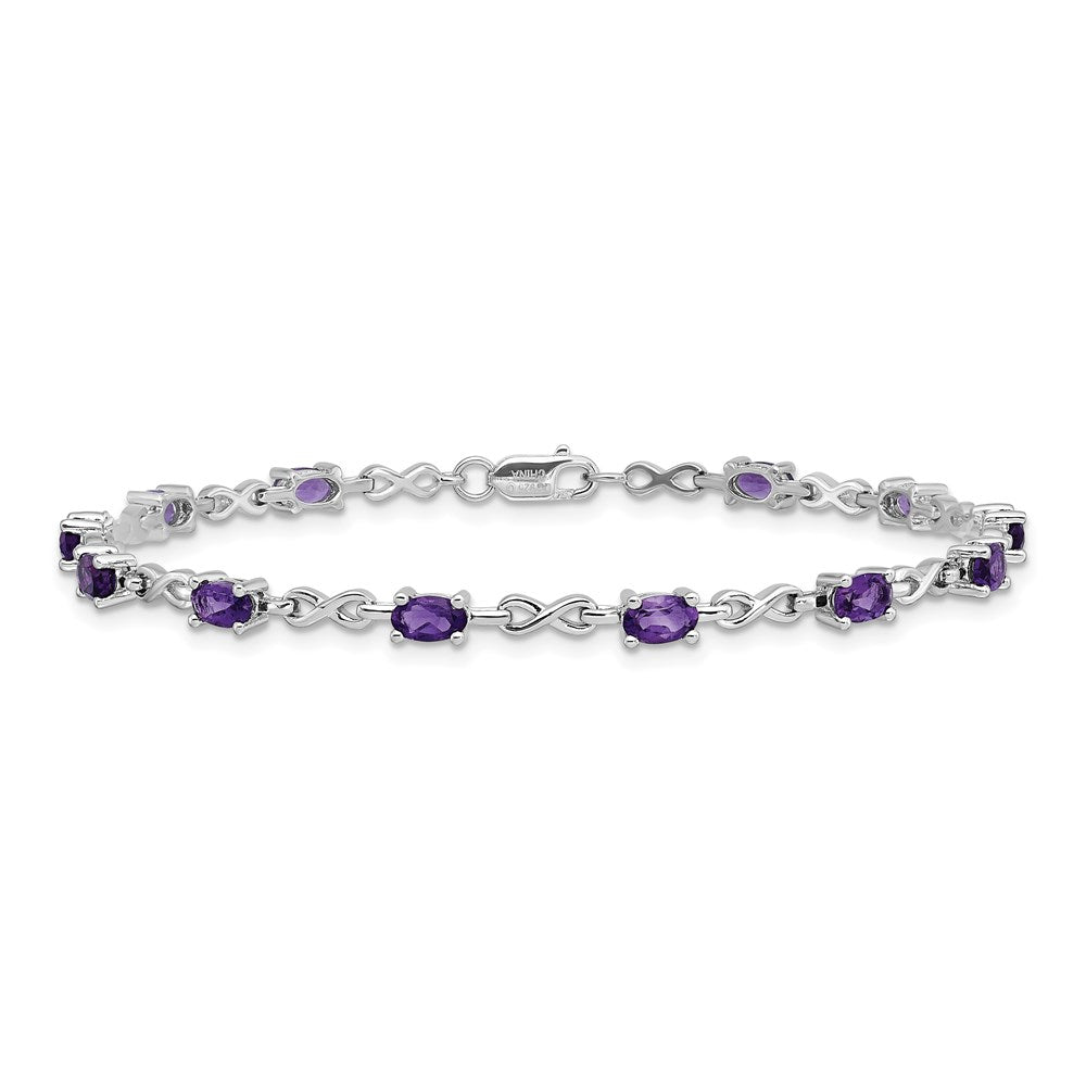7 Zoll Sterlingsilber Rhodiniert Amethyst Armband