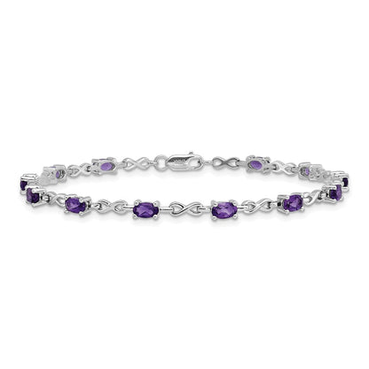 7 Zoll Sterlingsilber Rhodiniert Amethyst Armband