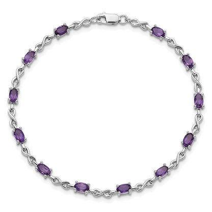 7 Zoll Sterlingsilber Rhodiniert Amethyst Armband
