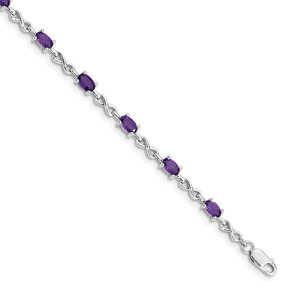 7 Zoll Sterlingsilber Rhodiniert Amethyst Armband