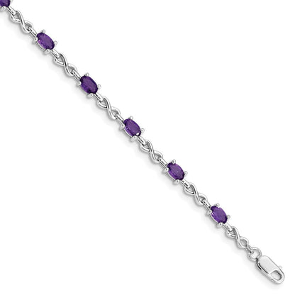 7 Zoll Sterlingsilber Rhodiniert Amethyst Armband
