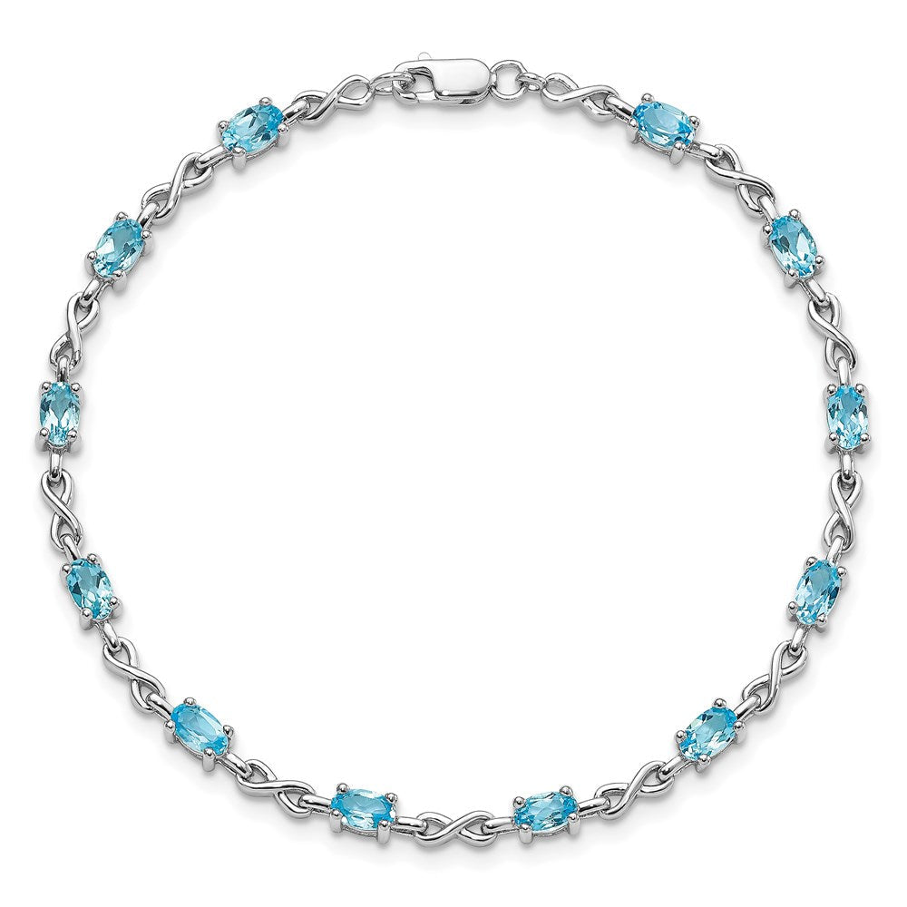 7 Zoll Sterlingsilber Rhodiniert Blautopas Armband