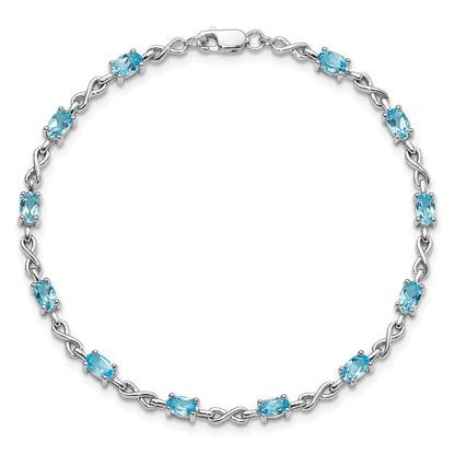 7 Zoll Sterlingsilber Rhodiniert Blautopas Armband
