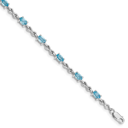 7 Zoll Sterlingsilber Rhodiniert Blautopas Armband