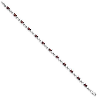7 Zoll Sterlingsilber Rhodiniert Granat Armband
