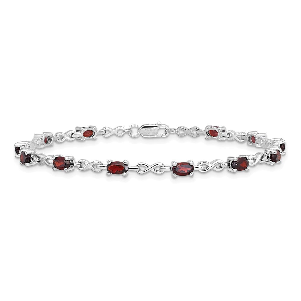 7 Zoll Sterlingsilber Rhodiniert Granat Armband
