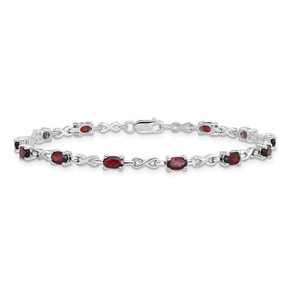 7 Zoll Sterlingsilber Rhodiniert Granat Armband