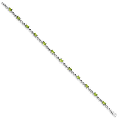 7 Zoll Sterlingsilber Rhodiniert Peridot Armband