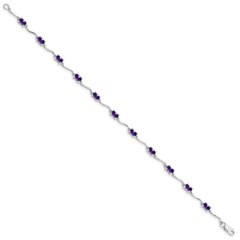7 Zoll Sterlingsilber Rhodiniert Amethyst Armband