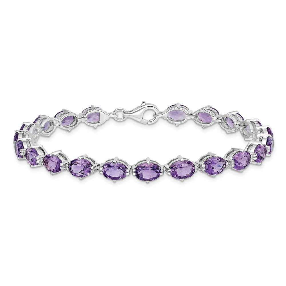 7 Zoll Sterlingsilber Rhodiniert Amethyst Armband