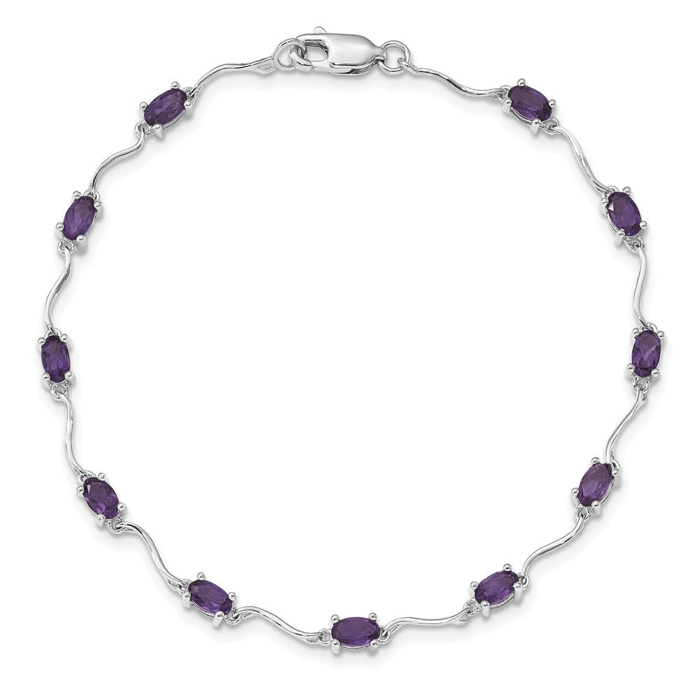 7 Zoll Sterlingsilber Rhodiniert Amethyst Armband