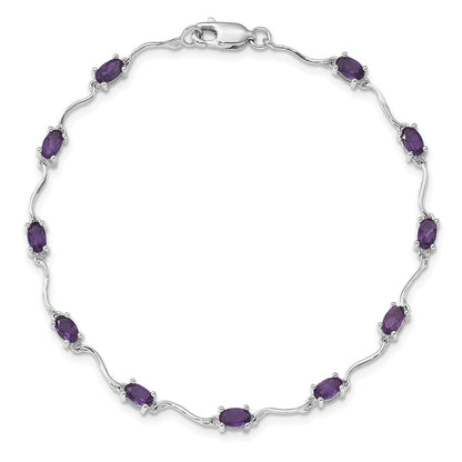 7 Zoll Sterlingsilber Rhodiniert Amethyst Armband