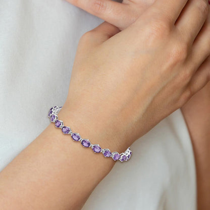 7 Zoll Sterlingsilber Rhodiniert Amethyst Armband
