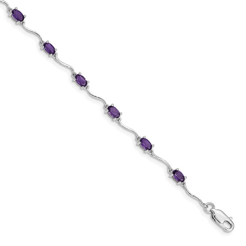 7 Zoll Sterlingsilber Rhodiniert Amethyst Armband
