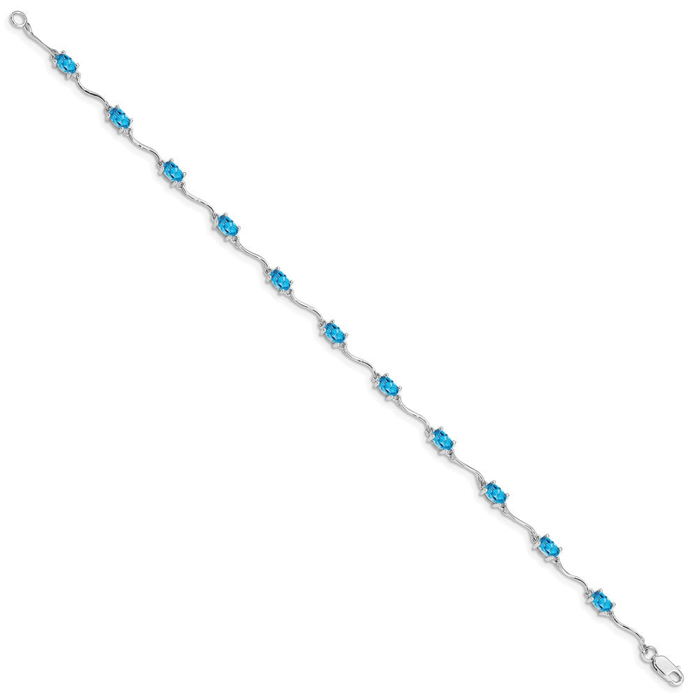 7 Zoll Sterlingsilber Rhodiniert Blautopas Armband
