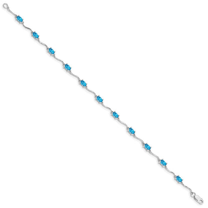 7 Zoll Sterlingsilber Rhodiniert Blautopas Armband