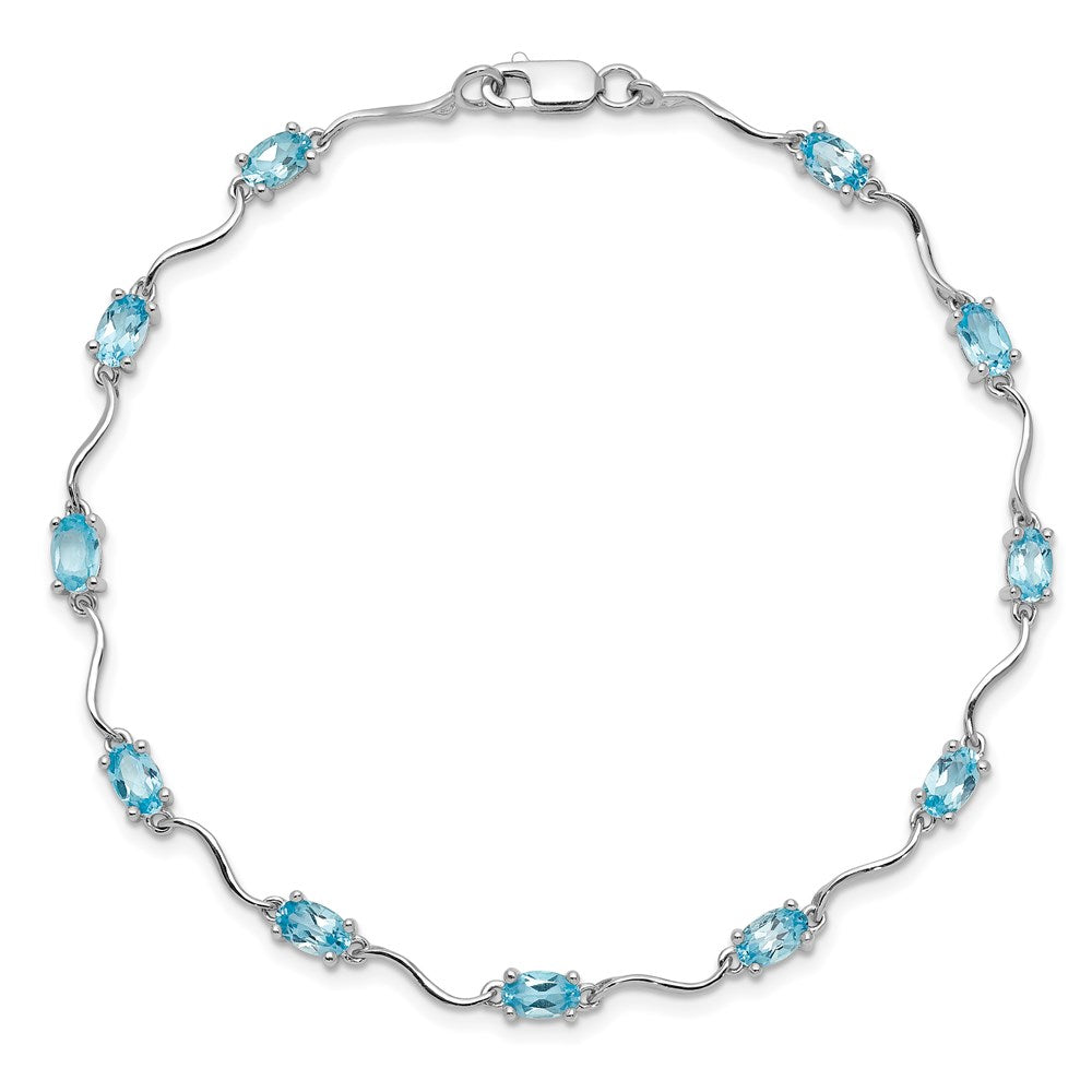 7 Zoll Sterlingsilber Rhodiniert Blautopas Armband