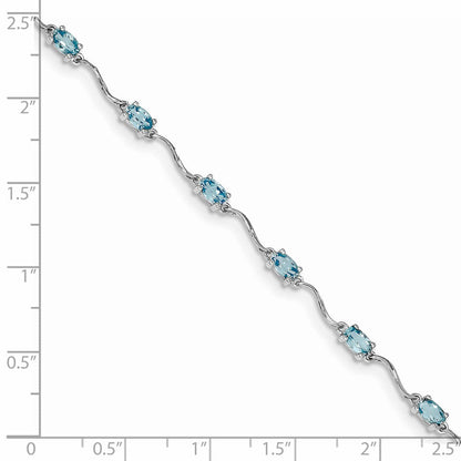 7 Zoll Sterlingsilber Rhodiniert Blautopas Armband