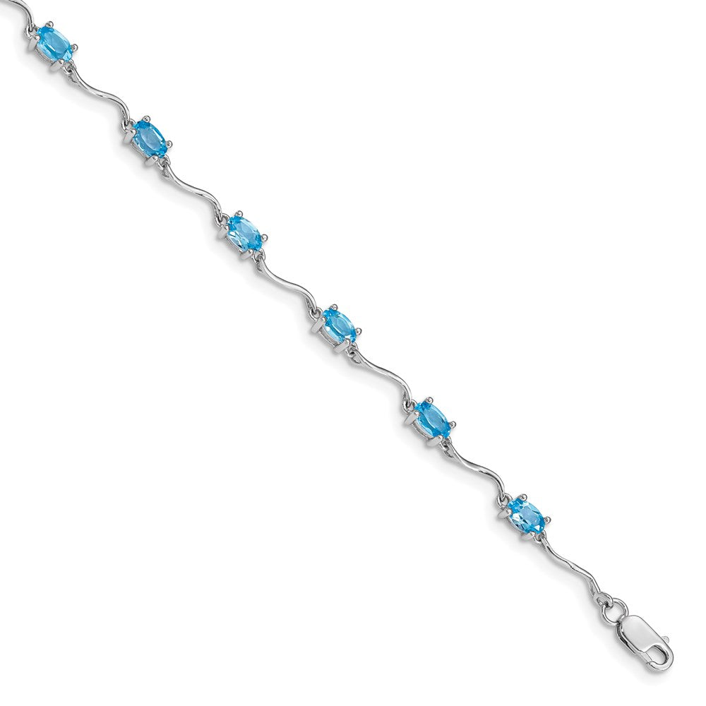 7 Zoll Sterlingsilber Rhodiniert Blautopas Armband